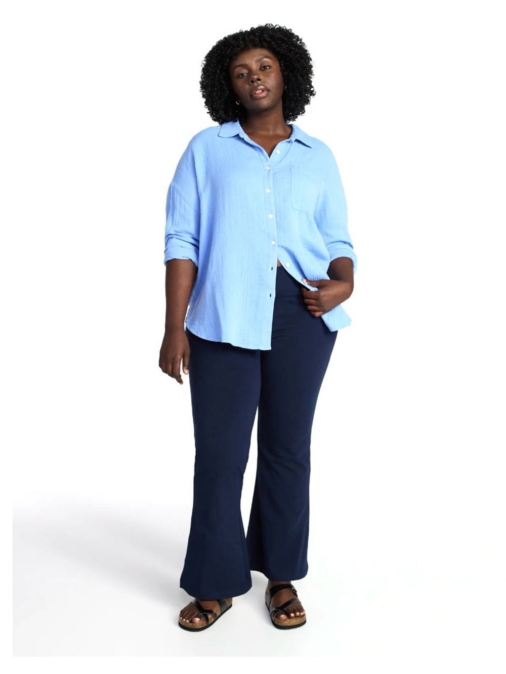 NEW Terra & Sky Women's Flare Leggings High Rise NAVY Size 2x - Picture 2 of 8